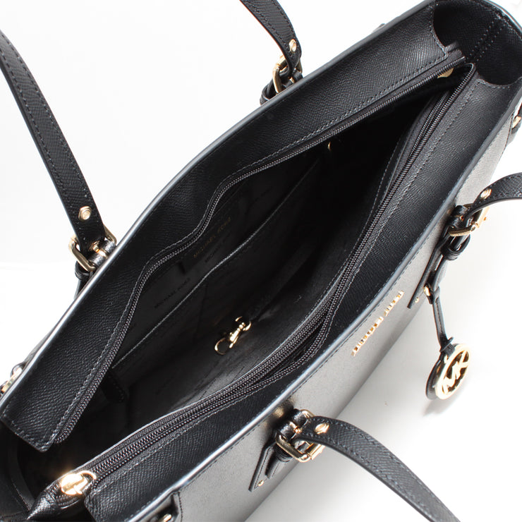 Michael Kors Voyager Medium Leather Multi-Function Top-Zip Tote Bag- Black