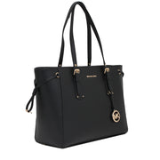 Michael Kors Voyager Medium Leather Multi-Function Top-Zip Tote Bag- Black