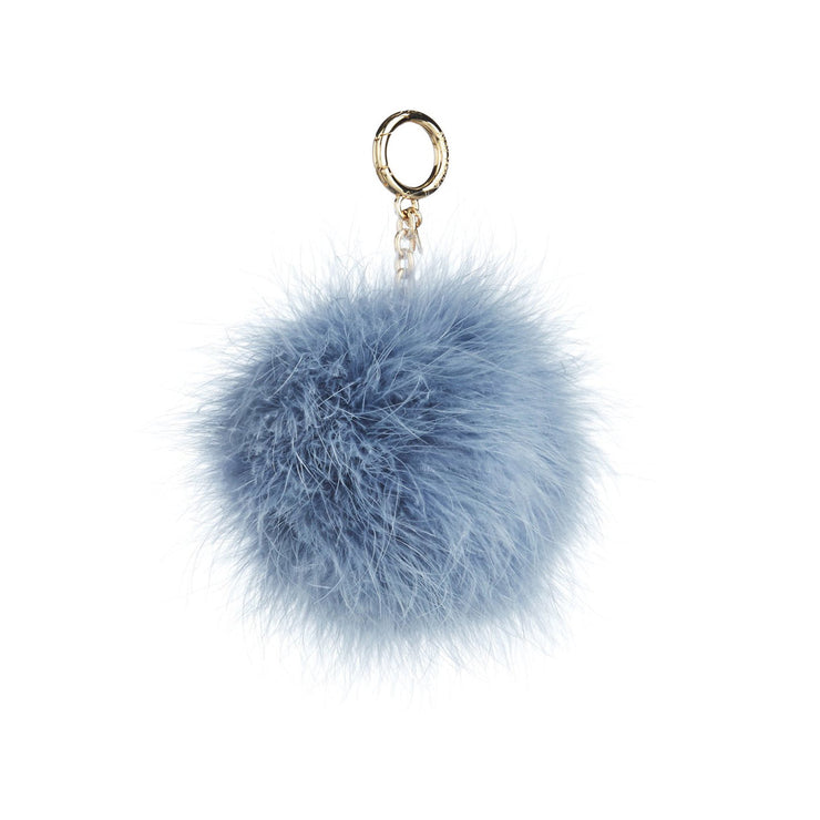 Michael Kors Large Round Feather Pom Pom Key Charm- Pale Blue