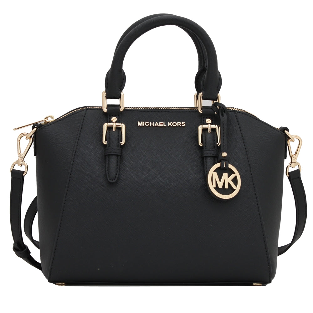 MICHAEL KORS Black Optic White Saffiano Selma Leather Satchel Bag – Style  Exchange Boutique PGH