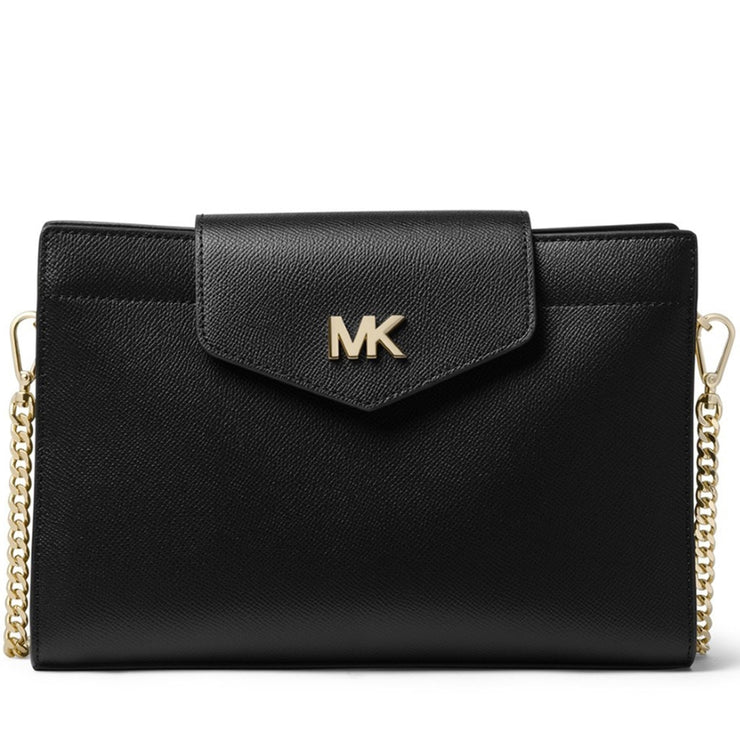 Michael Kors Large Crossgrain Leather Convertible Crossbody Clutch Bag- Black