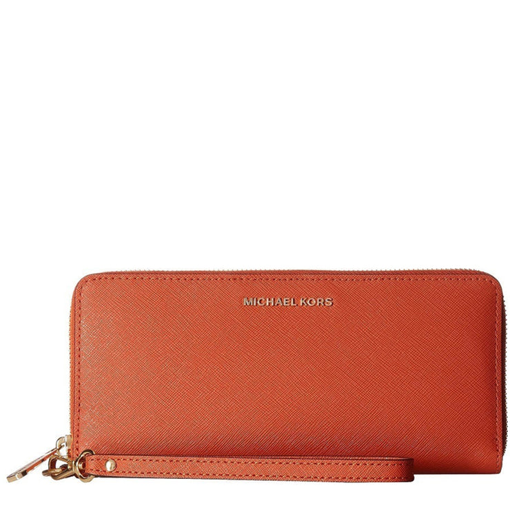 Michael Kors Jet Set Travel Leather Continental Wristlet Wallet- Burnt Orange