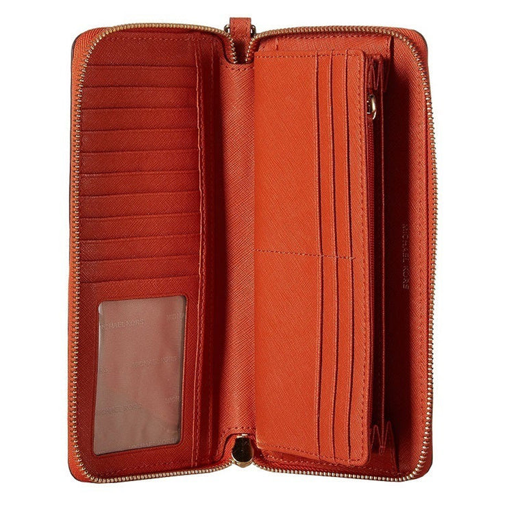 Michael Kors Jet Set Travel Leather Continental Wristlet Wallet- Burnt Orange