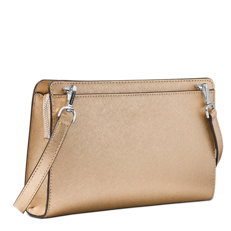 Michael Kors Jet Set Large Saffiano Leather Convertible Crossbody Clutch Bag- Pale Gold