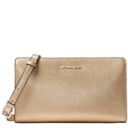 Michael Kors Jet Set Large Saffiano Leather Convertible Crossbody Clutch Bag- Pale Gold