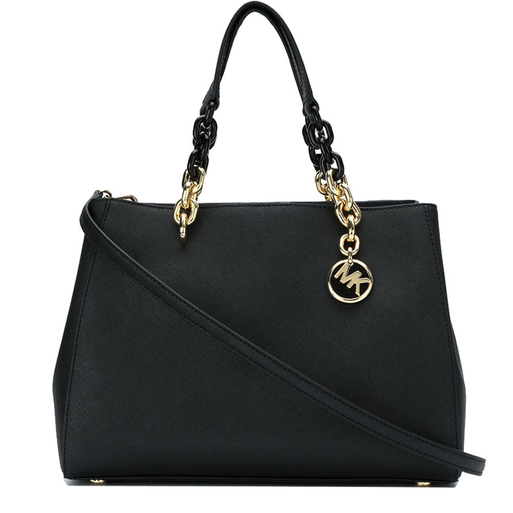 Michael Kors Cynthia Saffiano Leather Satchel Bag- Black