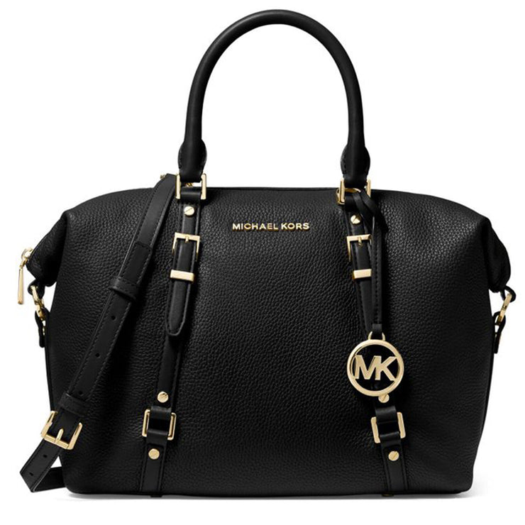 Michael Kors Bedford Legacy Medium Pebbled Leather Convertible Satchel Bag- Black