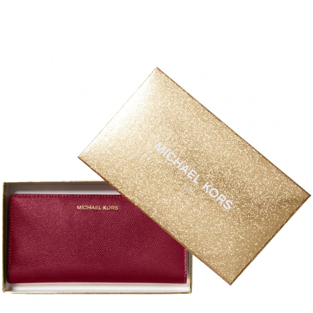 Michael Kors Large Two Tone Crossgrain Leather Slim Wallet PinkOrchard