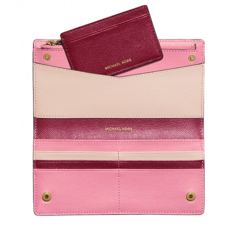 Michael Kors Large Two-Tone Crossgrain Leather Slim Wallet- Berry Multi