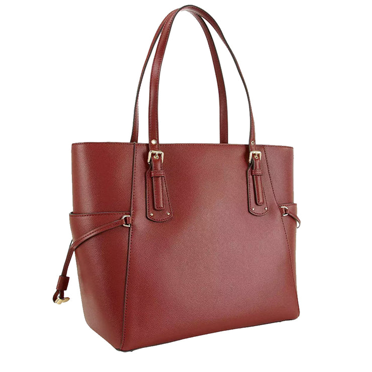 Michael Kors Voyager Small Crossgrain Leather Tote Bag- Brandy