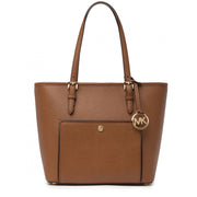 Michael Kors Jet Set Medium Top Zip Saffiano Leather Snap Pocket Tote Bag