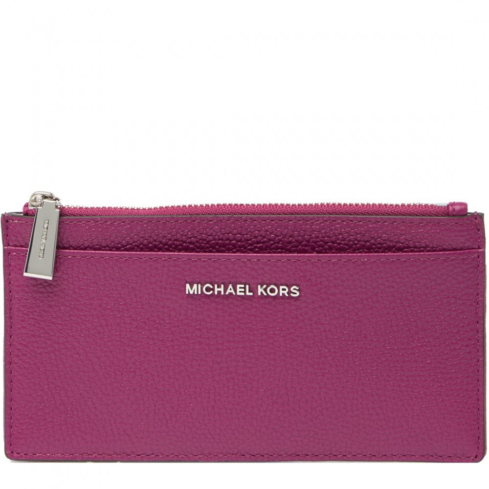 Michael Kors Large Slim Leather Card Case Key Coin Purse Garnet PinkOrchard