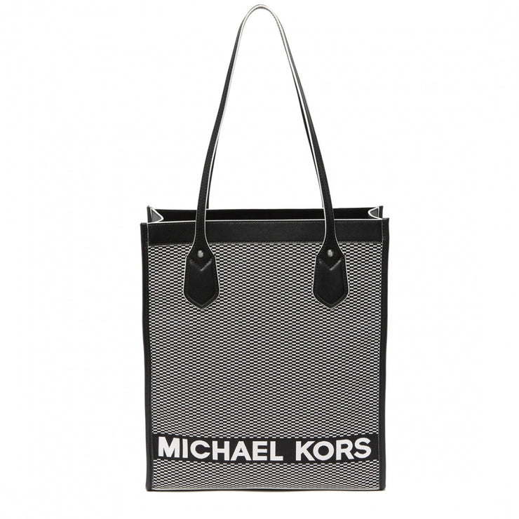 Michael Kors Bay Large Woven Canvas Tote Bag- Black/ Optic White