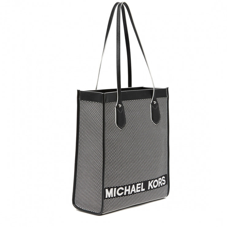 Michael Kors Bay Large Woven Canvas Tote Bag- Black/ Optic White