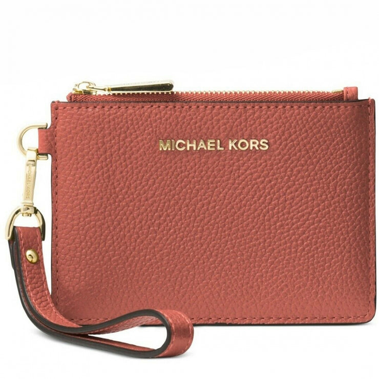 Michael Kors Mercer Leather Coin Purse/ Card Holder/ Wristlet- Sunset Peach