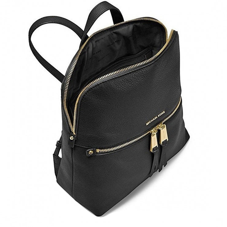 Michael Kors Rhea Zip Medium Slim Backpack Bag in Black 38H0GEZB6L –