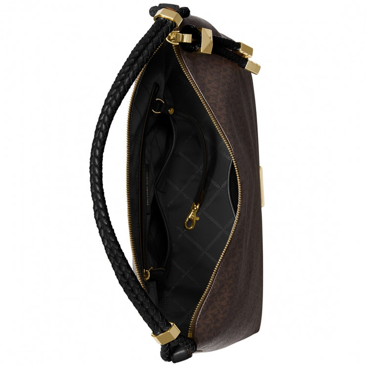 Michael Kors Lexington Logo Large Shoulder Bag- Brown/ Black