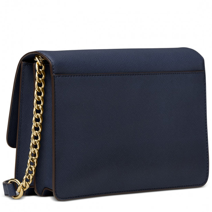 Michael Kors Daniela Large Saffiano Leather Gusset Crossbody Bag- Navy –