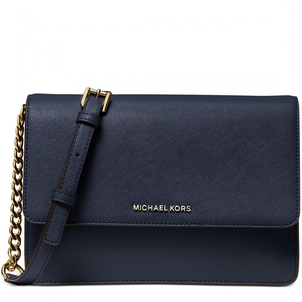 Michael Kors Daniela Large Saffiano Leather Gusset Crossbody Bag- Navy