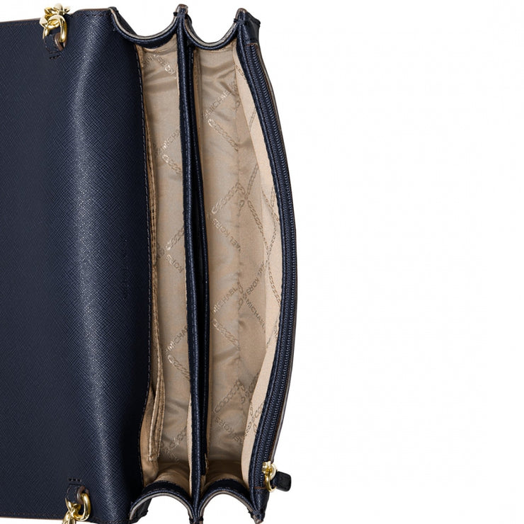 Michael Kors Daniela Large Saffiano Leather Gusset Crossbody Bag- Navy –
