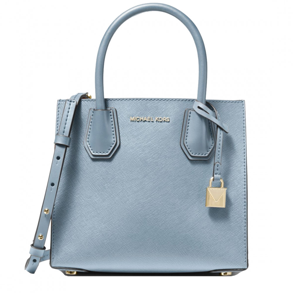 Michael Kors Mercer Medium Saffiano Leather Accordian Crossbody Bag Pale Blue