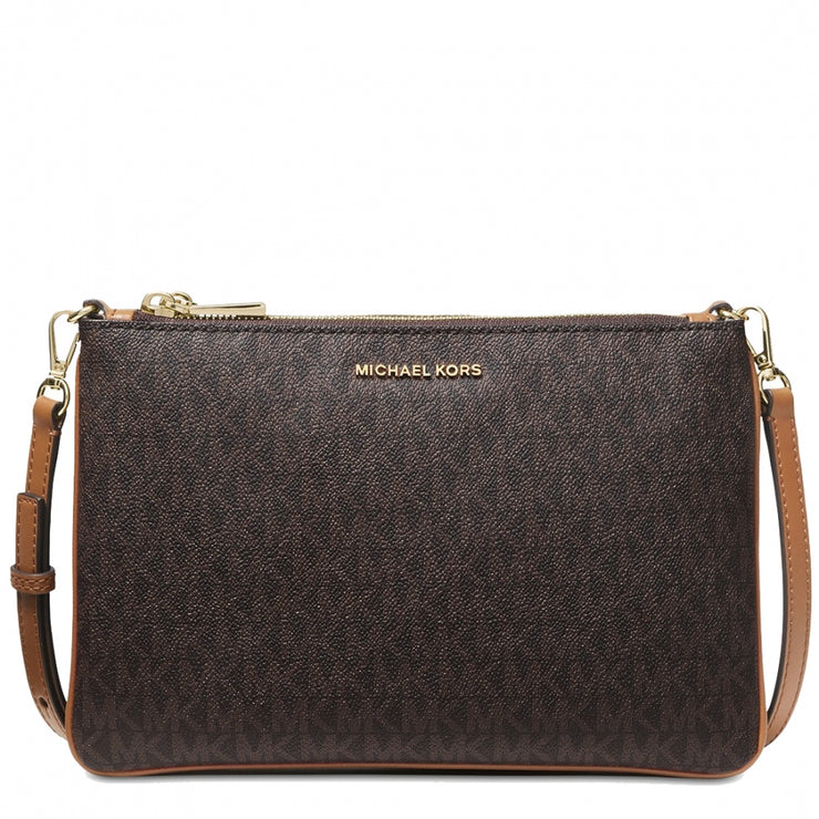 Michael Kors Large Signature Double Pouch Crossbody Bag- Brown
