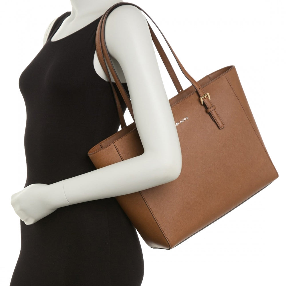 jet set medium travel tote bag Michael Kors Jet Set Travel Medium Top Zip Leather Tote Bag- Black – PinkOrchard.com