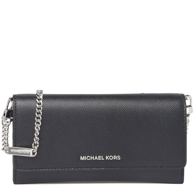 Michael Kors Large Two-Tone Crossgrain Leather Convertible Chain Wallet in Black & Pearl Grey