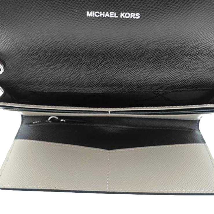 Michael Kors Large Two-Tone Crossgrain Leather Convertible Chain Wallet in Black & Pearl Grey