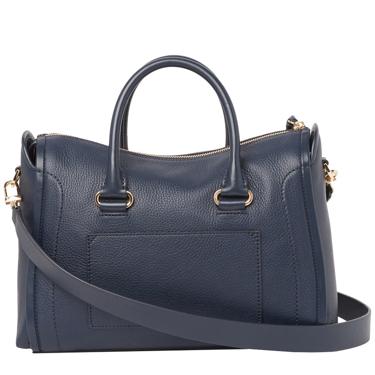 Michael Kors Carine Medium Pebbled Leather Satchel Bag in Navy