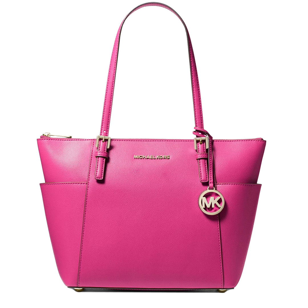Michael Kors Jet Set Leather East West Top Zip Tote Bag in Wild Berry 30T8TTTT8L