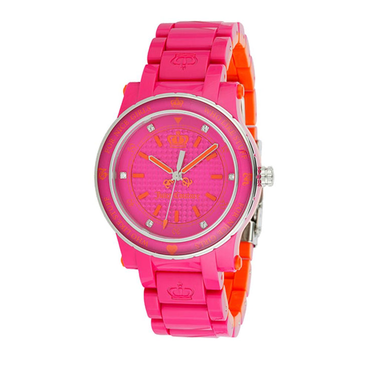 Ladies Plastic Bracelet Watch w Orange Accents