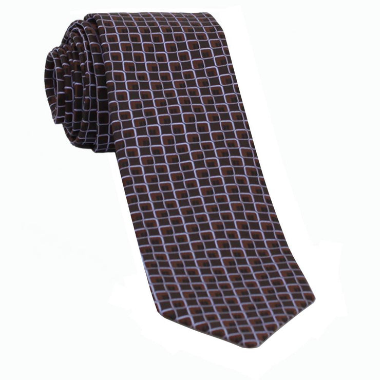 Hugo Boss Grid Patterned Silk Tie- Brown