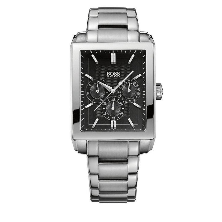 Hugo Boss Watch 1512891- Silver Stainless Steel with Black Rectangular Dial Men Watch
