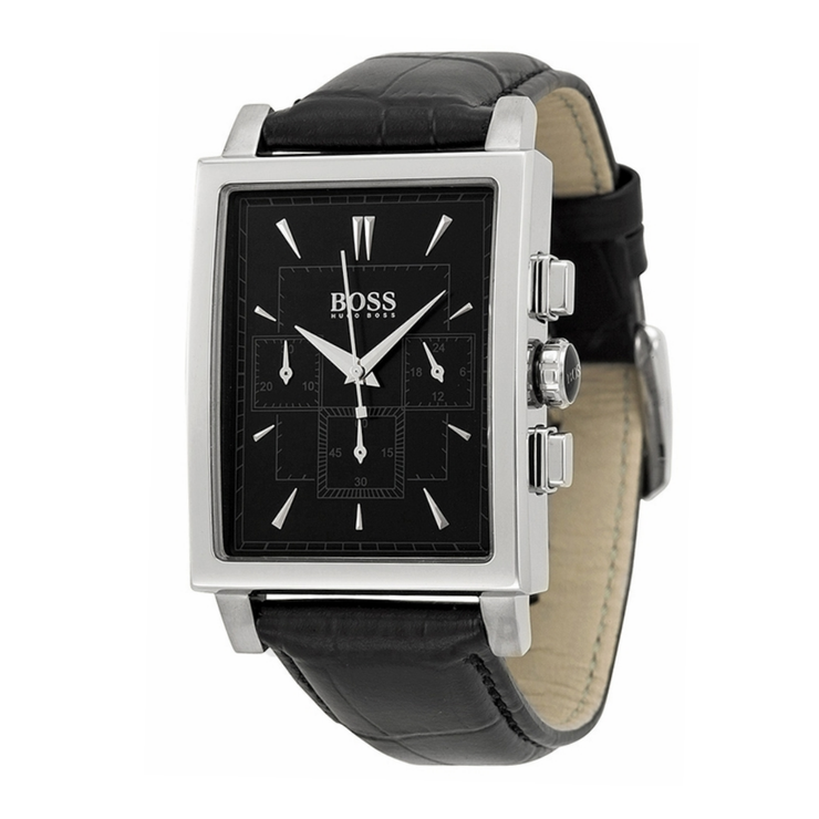 Hugo Boss Watch 1512849- Black Leather with Rectangular Dial Chronograph Men Watch