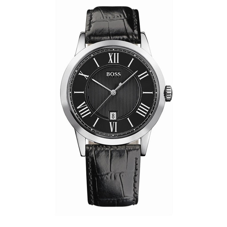 Hugo Boss Watch 1512429- Black Leather with Round Black Dial Men Watch