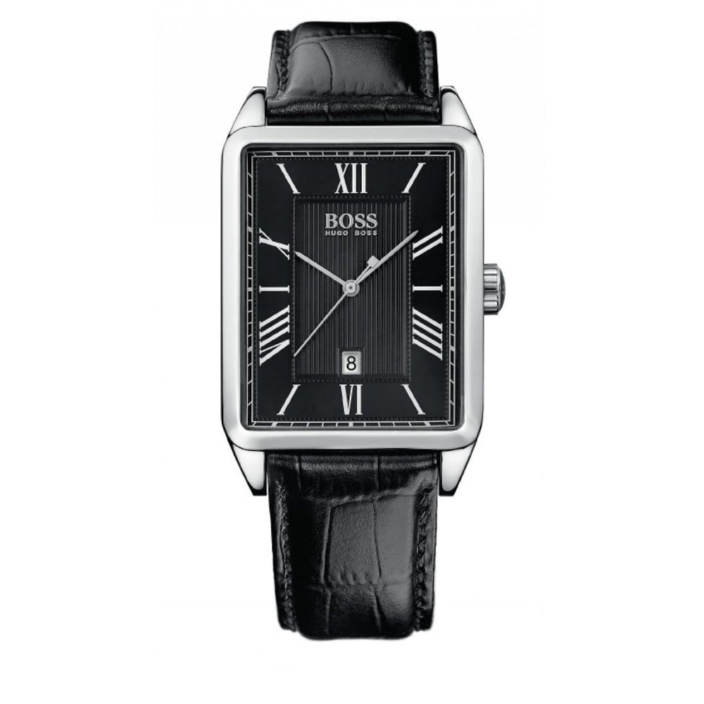 Hugo Boss Watch 1512425- Black Leather with Rectangular Black Dial Men Watch