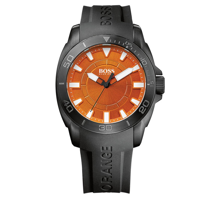 Hugo Boss Watch 1512952- Black Silicon with Round Orange Dial Men Watch