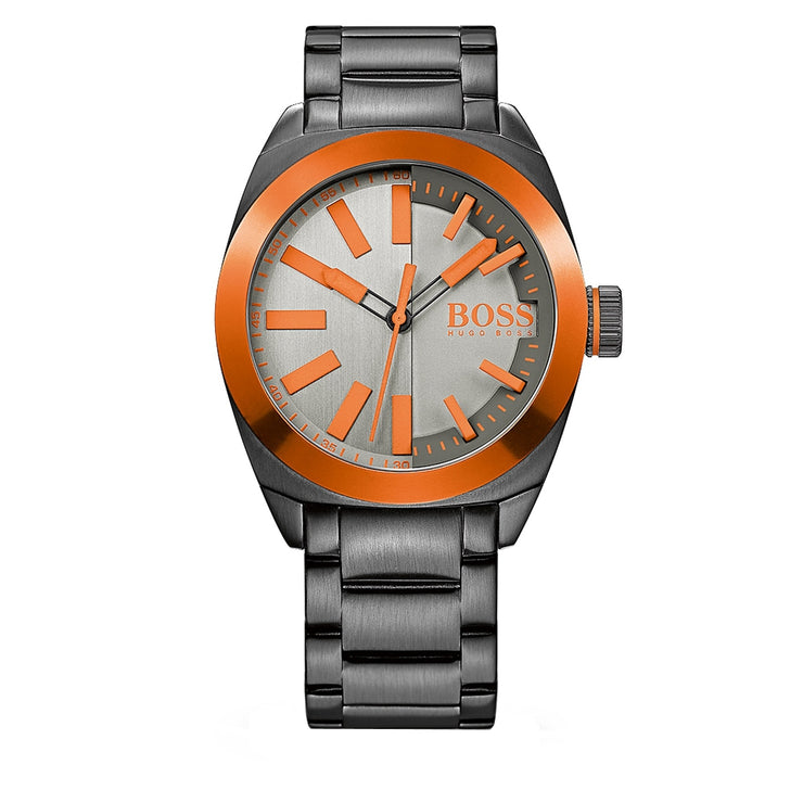 Hugo Boss Watch 1513057- Silver Stainless Steel with Round Dial & Orange Accents Men Watch