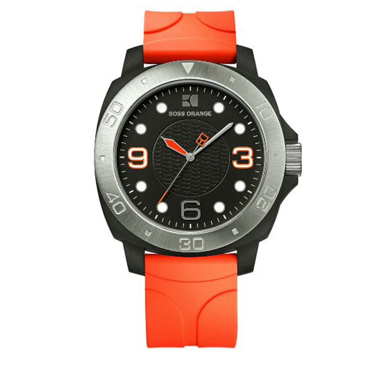 Hugo Boss Watch 1512665- Orange Silicon with Round Black Dial Men Watch