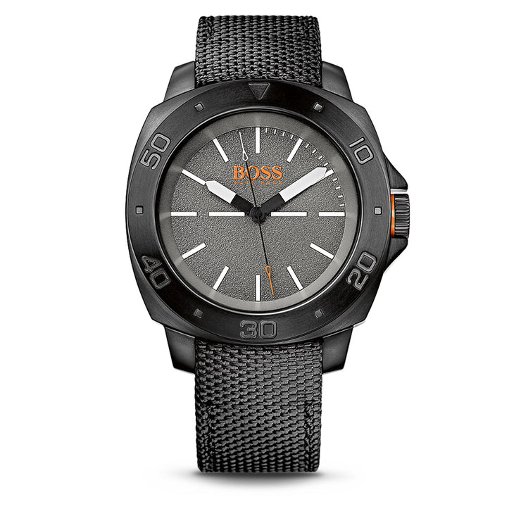 Hugo Boss Watch 1513067- Black Fabric Strap with Round Black Dial Men Watch