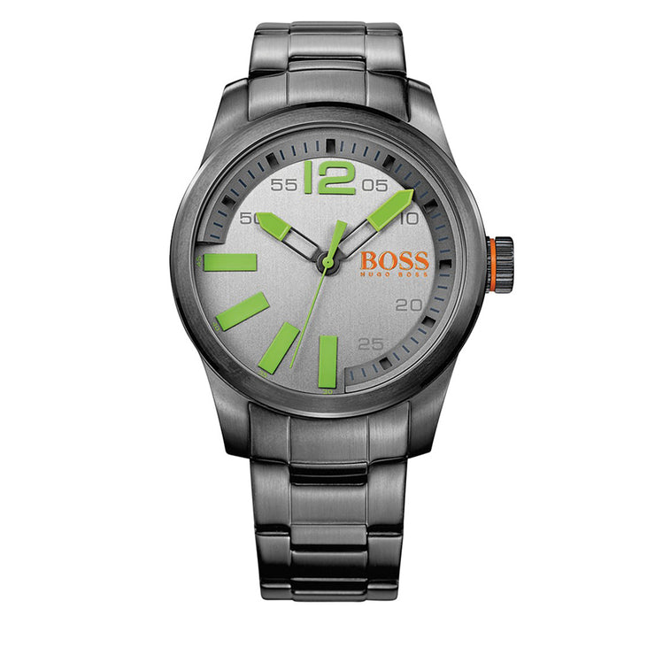 Hugo Boss Watch 1513050- Silver Stainless Steel with Round Dial & Green Accents Men Watch