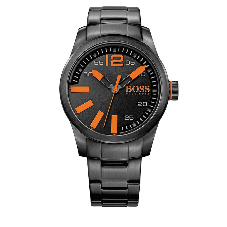 Hugo Boss Watch 1513051- Black Stainless Steel with Round Dial & Orange Accents Men Watch