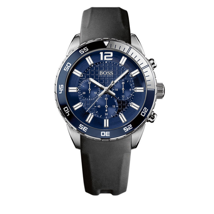 Hugo Boss Watch 1512803- Black Silicon with Round Blue Dial Chronograph Men Watch