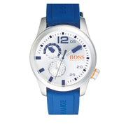 Hugo Boss Watch 1513146- Paris Blue Silicon with Round Silver Dial Men Watch