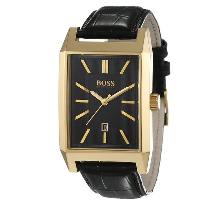 Hugo Boss Watch 1513076- Black Leather with Rectangular Black Dial Men Watch