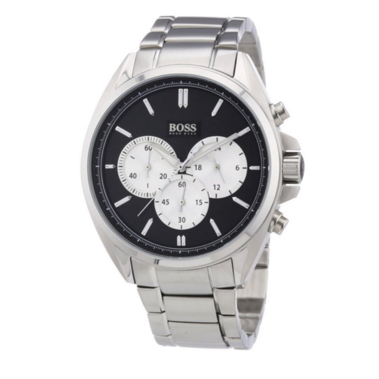 Hugo Boss Watch 1512883- Silver Stainless Steel with Black Round Dial Men Watch
