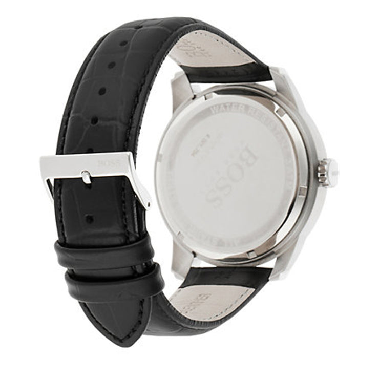 Hugo Boss Watch 1512766- Black Leather with Round White Dial Men Watch