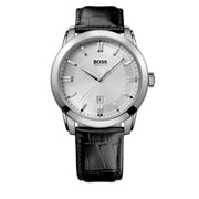 Hugo Boss Watch 1512766- Black Leather with Round White Dial Men Watch