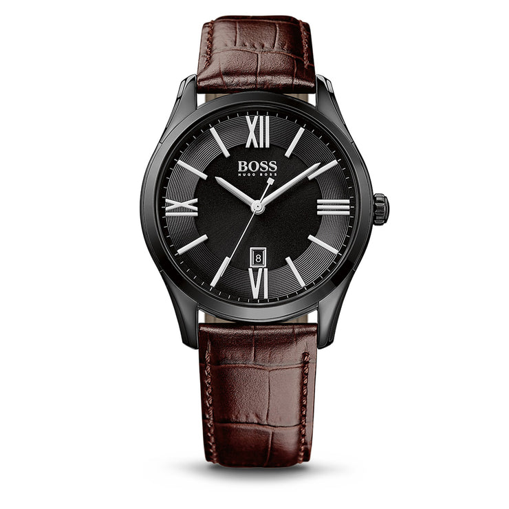 Hugo Boss Watch 1513023- Brown Leather with Round Black Dial Men Watch